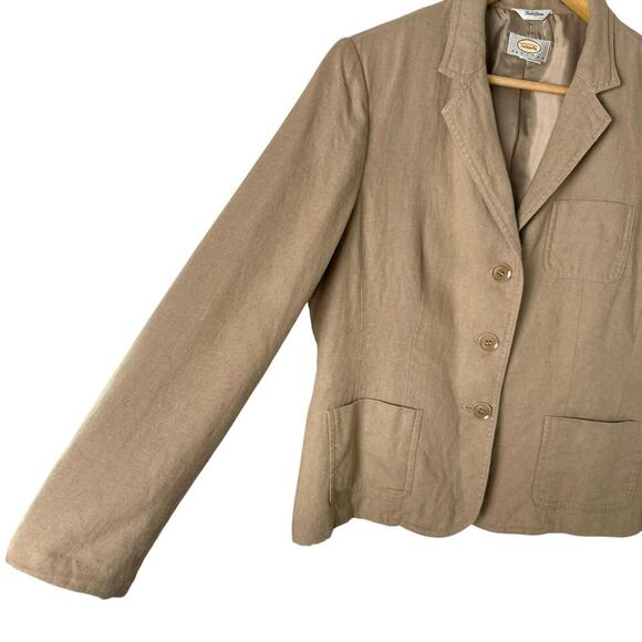 Talbots 100% Irish Linen Blazer Tan Beige Three-Button Fully Lined, Size 12P - Picture 7 of 9